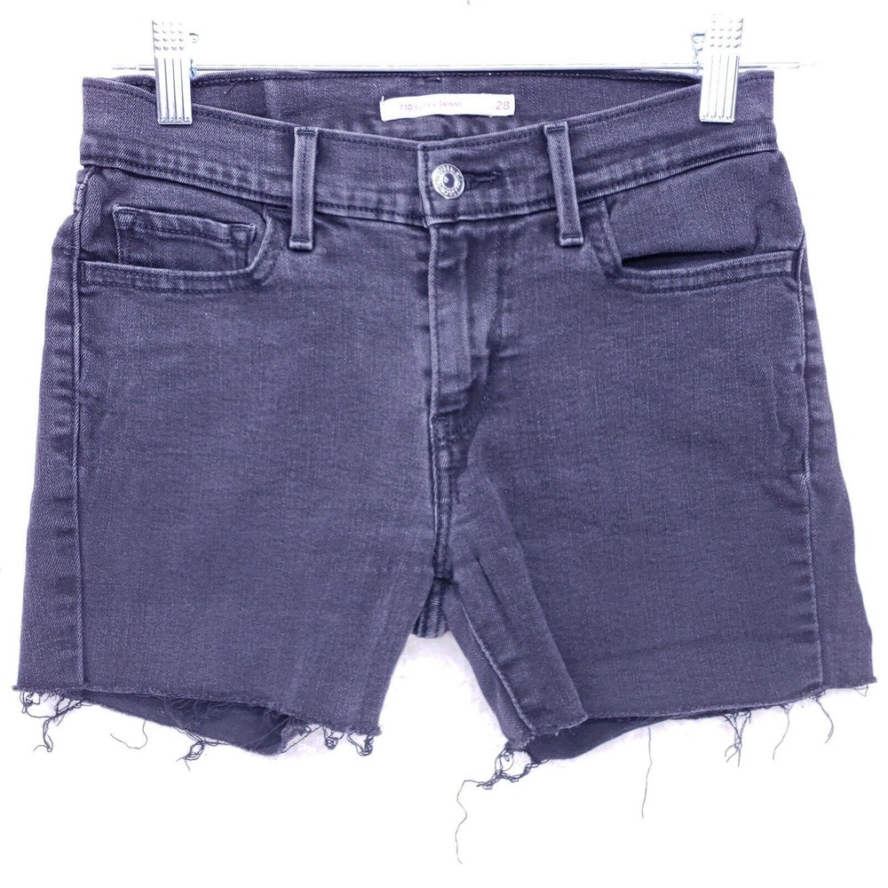 Levis 710 Black Cut Off Skinny Shorts Womens Size 28 Mid Rise Denim Casual Pants